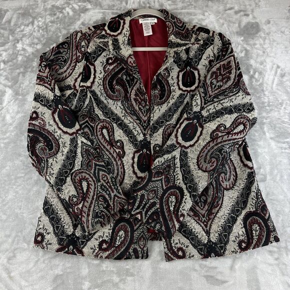 Coldwater Creek Open Blazer Womens Medium Beaded Tapestry White Black Red (0992) - Picture 1 of 12